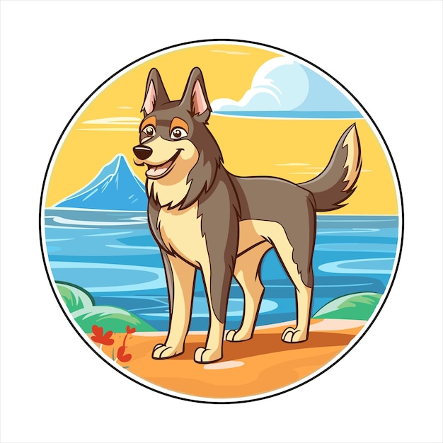 Vector czechoslovak wolfdog dog breed cartoon kawaii character beach summer animal pet sticker illustration