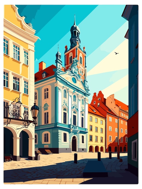 Vettore czestochowa polonia vintage travel poster souvenir postcard ritratto pittura wpa illustrazione