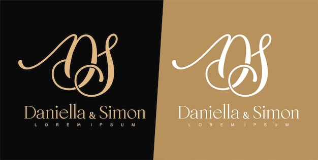D と s の文字ロゴ デザイン テンプレート結婚式のロゴのタイポグラフィのロゴ