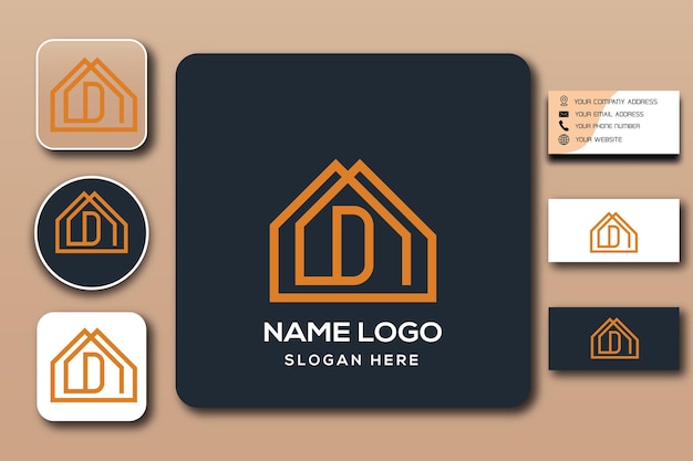 D combinatie home monogram logo sjabloon kleur bewerkbaar