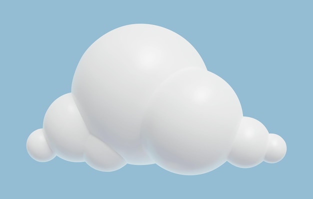 D cute cloud icon glossy plastic cartoon element relistic three dimensional vector illustration