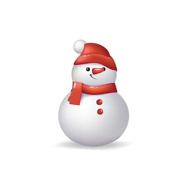 Vector d cute snowman in a christmas red hat and scarf illustration of a cartoonstyle snowman for an icon o