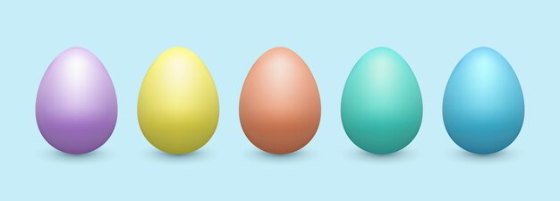 D easter eggs set of colored realistic three dimensional design elements collection on light blue