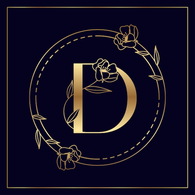 Vector d golden initial floral luxury and elegant logo