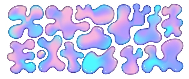 ベクトル ホログラム 液体 抽象 オーガニック 形 セット ホログラフィック 液体 ベクトル エレメント