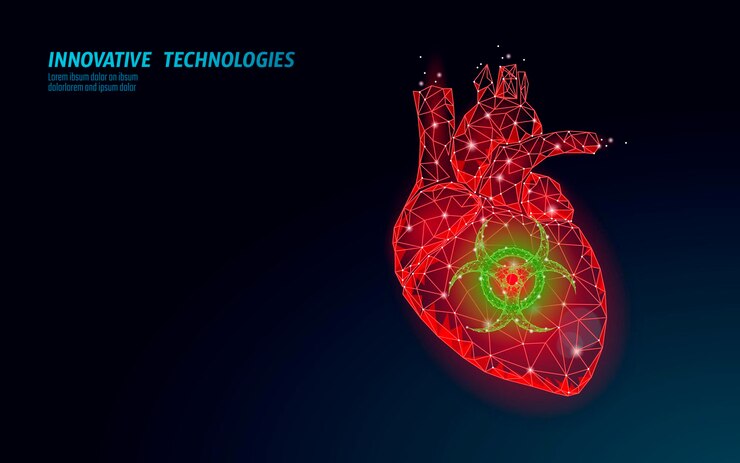 Vector d human heart attack disorder medical depression anxiety cardiac pain emergency low poly drug treatm...