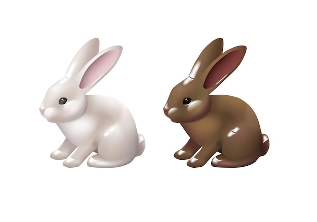 D illustration of two baby rabbits white and chocolate charming animal elements highlighted on a whi