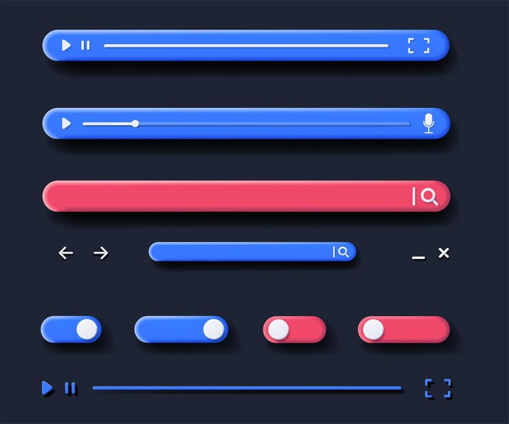 Vector d interface elements application collection of caps for player watching videos or listening to music