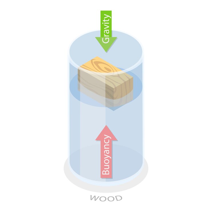 Vector d isometric flat illustration of buoyancy force physics educational experiment item