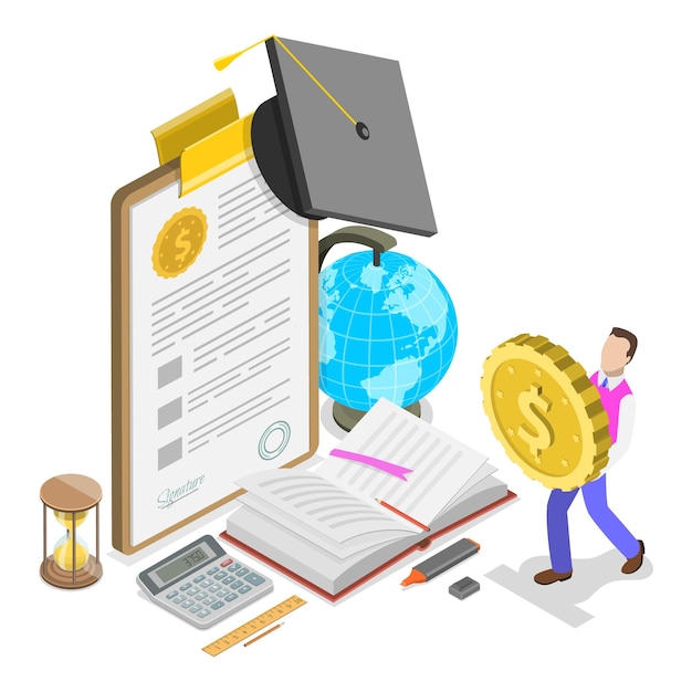 d isometric flat illustration of education financing student loan item