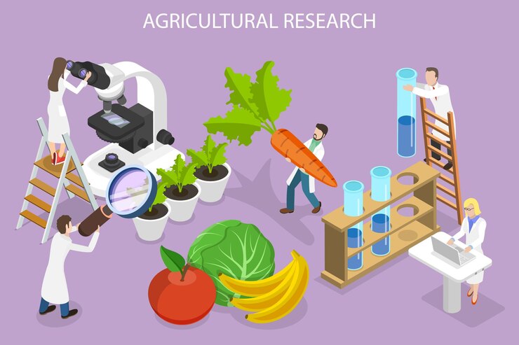 Vector d isometric flat vector conceptual illustration of agricultural research plant breeding and