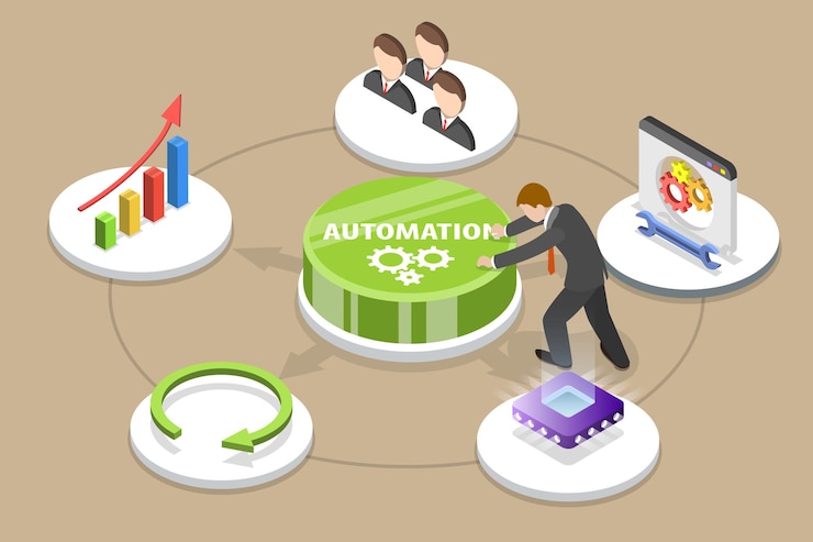 Vector d isometric flat vector conceptual illustration of automation digital transformation for business