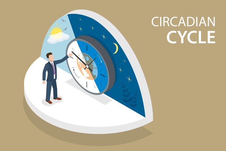 Vector d isometric flat vector conceptual illustration of circadian cycle human body internal clock