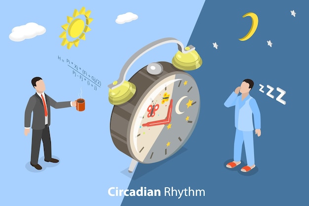 Vector d isometric flat vector conceptual illustration of circadian rhythm human body inner schedule