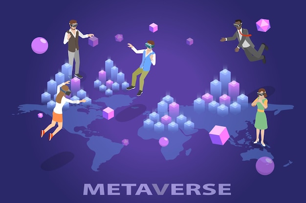 Vector d isometric flat vector conceptual illustration of metaverse digital world virtual reality andd