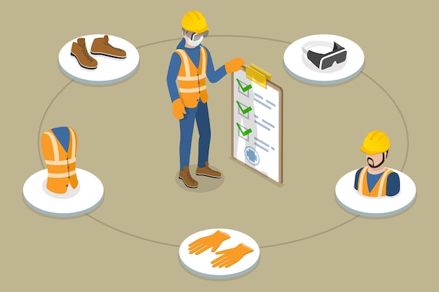 Vector d isometric flat vector conceptual illustration of occupational safety safe workplace and injury