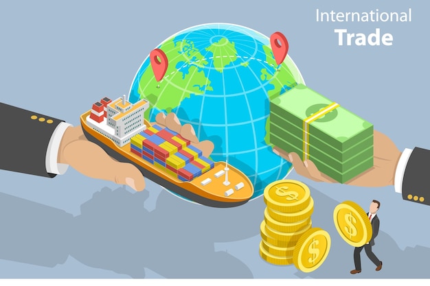 Вектор d изометрическая плоская векторная концептуальная иллюстрация международной торговли глобального бизнеса и мира