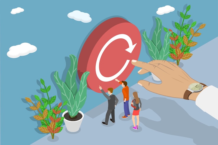 Vector d isometric flat vector conceptual illustration of refresh or renew new vision or business strategy