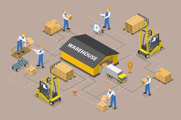 Vector d isometric flat vector conceptual illustration of warehouse worker logistics and delivery service