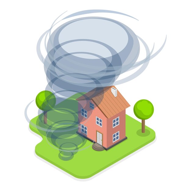 D isometric flat vector illustration of climate change natural disasters set item