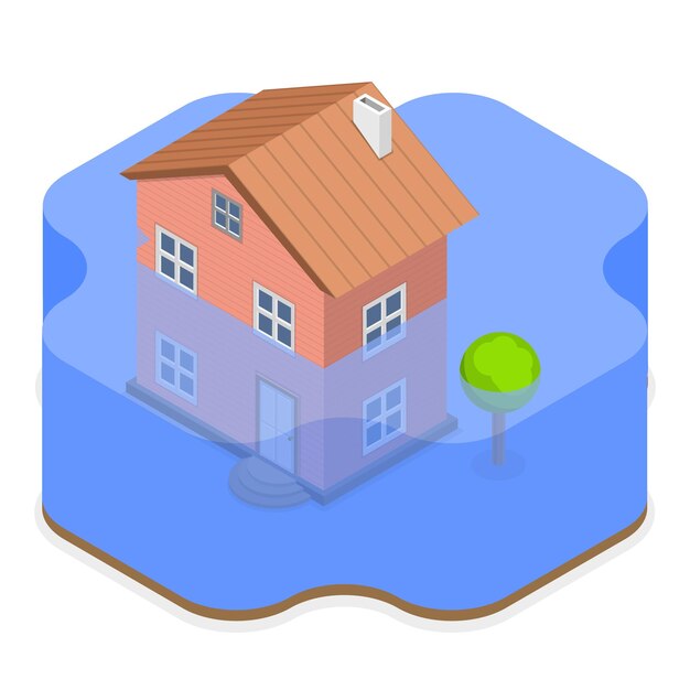 D isometric flat vector illustration of climate change natural disasters set item