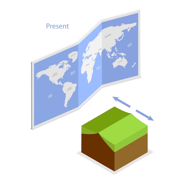 Vector d isometric flat vector illustration of continental drift chronological movement changes of earth