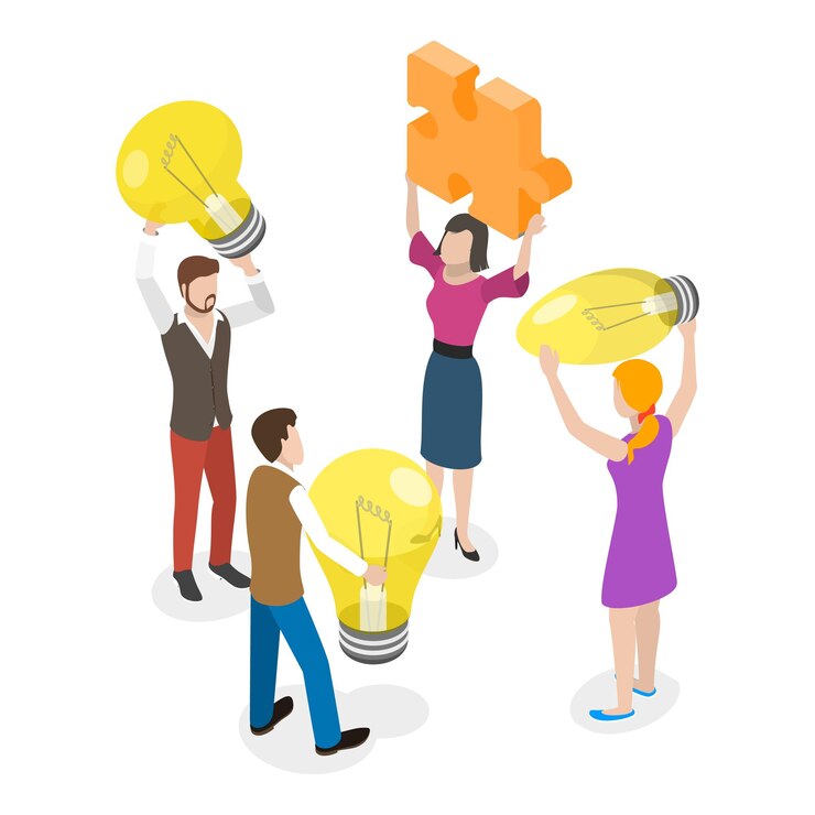 Vector d isometric flat vector illustration of creativity and innovations big idea to solve business