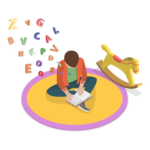 Vector d isometric flat vector illustration of dyslexia kids speaking problems item