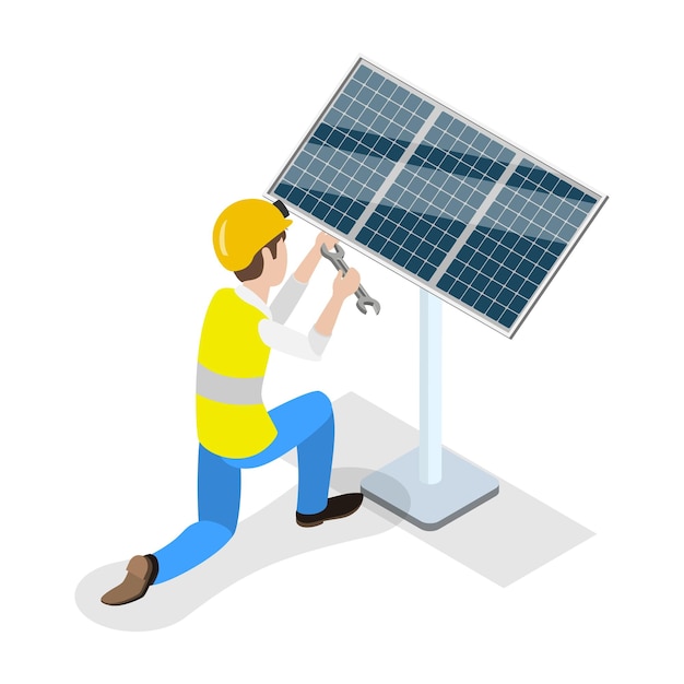 D isometric flat vector illustration of electrical utility delivery electricity workers item