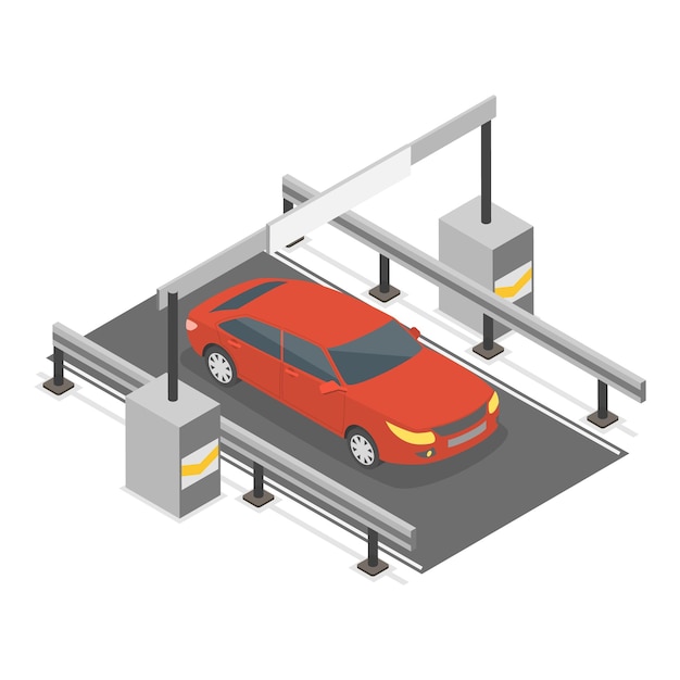 Vettore d illustrazione isometrica a vettore piatto dell'elemento del cancello della stazione di pedaggio elettronico