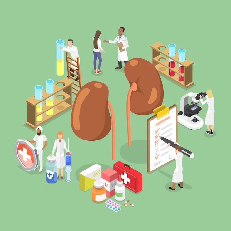 Vector d isometric flat vector illustration of kidney examination medicine and nephrology concept