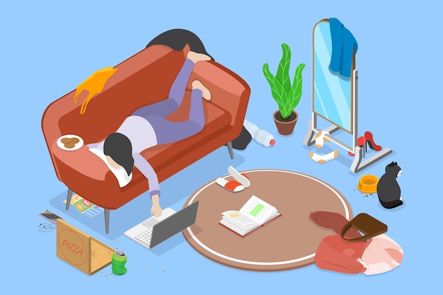 d isometric flat vector illustration of lazy day enjoying leisure and relaxation a space for