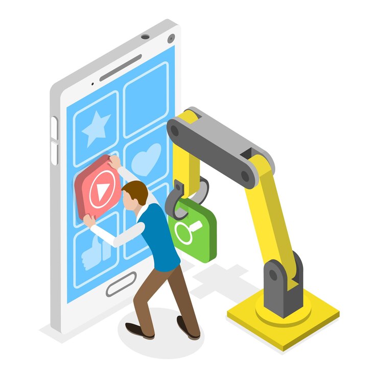 Vector d isometric flat vector illustration of mobile interface design effective and responsive app