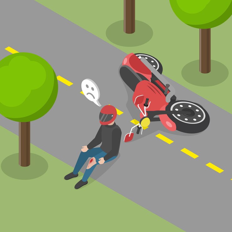 Vector d isometric flat vector illustration of motorcycle accident motorbike collision