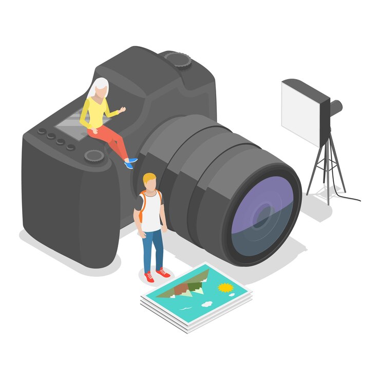 Vector d isometric flat vector illustration of photographer creative artistic hobby or occupation item