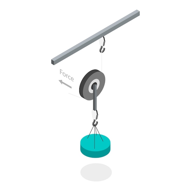Vector d isometric flat vector illustration of pulley types science experiment item