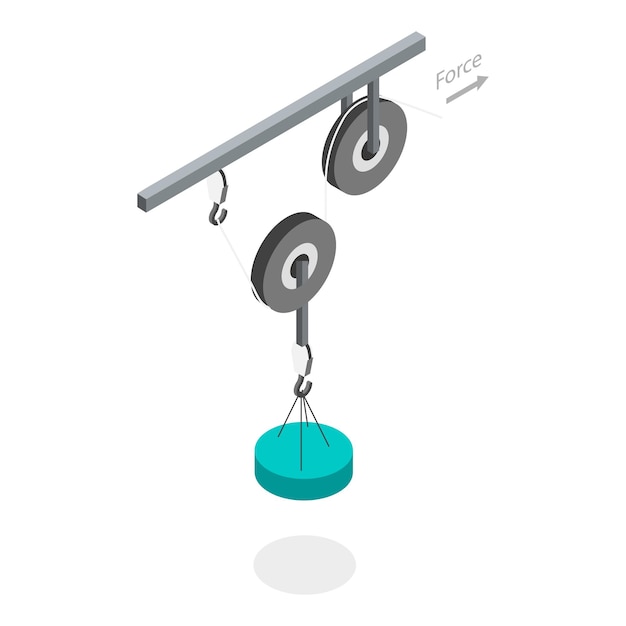 D isometric flat vector illustration of pulley types science experiment item