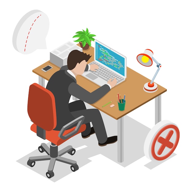 D isometric flat vector illustration of right and wrong sitting postures medical ergonomic workplace