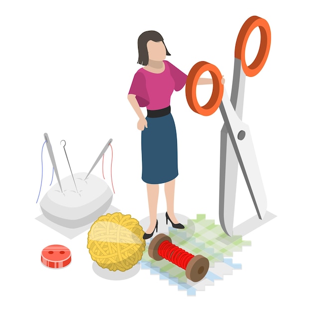 D isometric flat vector illustration of sewing workshop fashion designer item
