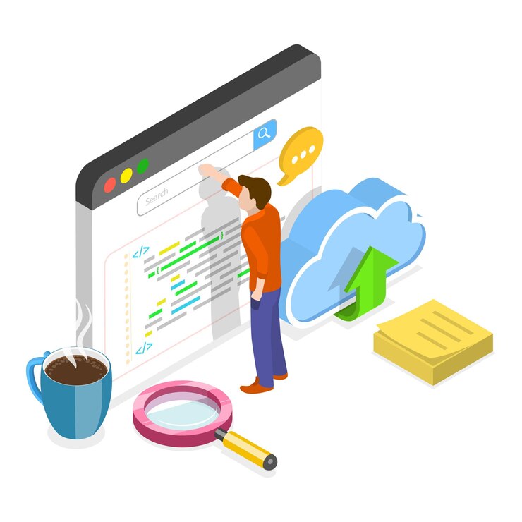Vector d isometric flat vector illustration of software development creating ux ui user interface and user