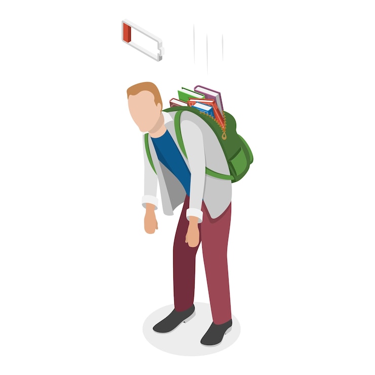 Vector d isometric flat vector illustration of tired student problems at school or university item