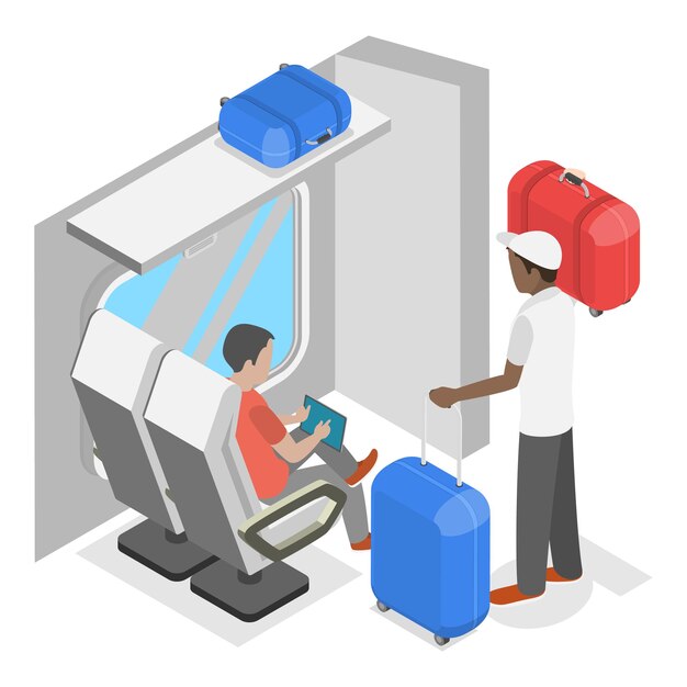 D isometric flat vector illustration of train conductor railway worker item