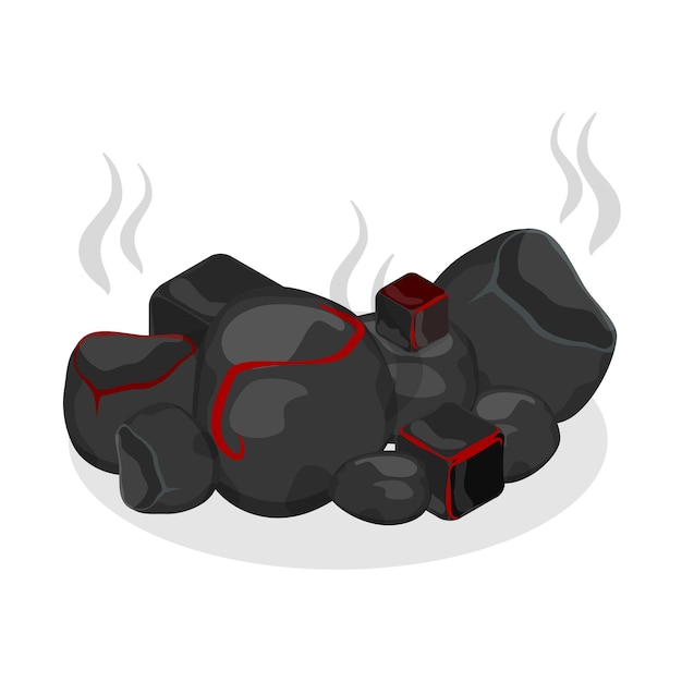 D isometric flat vector set of burning charcoals glowing coals item