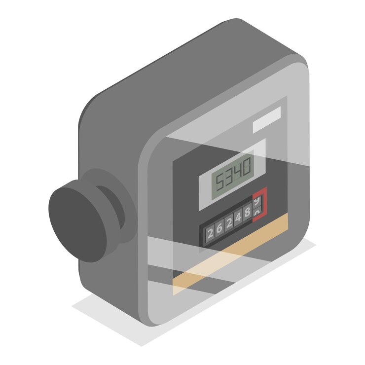 Vector d isometric flat vector set of gas water and electricity measuring industrial and household meters