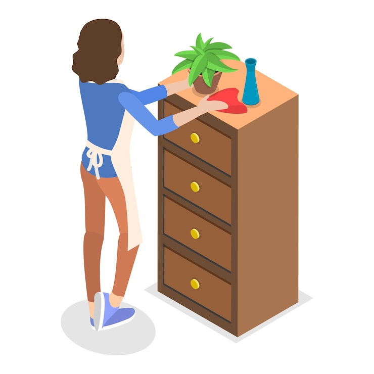 Vector d isometric flat vector set of household chores housekeeping activities item
