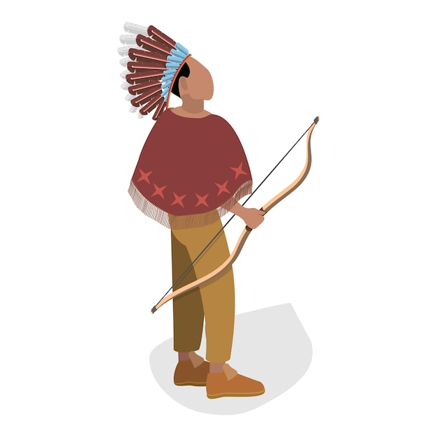 Vector d isometric flat vector set of indigenous people first nation characters in traditional clothing