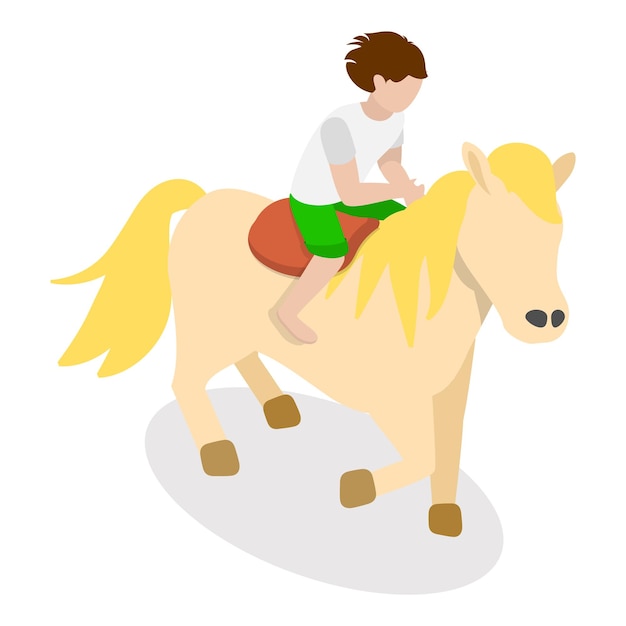 D isometric flat vector set of ponies horse ridering item