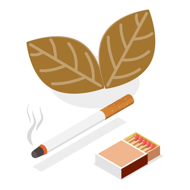 D isometric flat vector set of smoker collection smoking attributes and tobacco products item