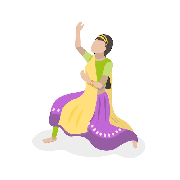 Vector d isometric flat vector set of traditional indian dancers bollywood item