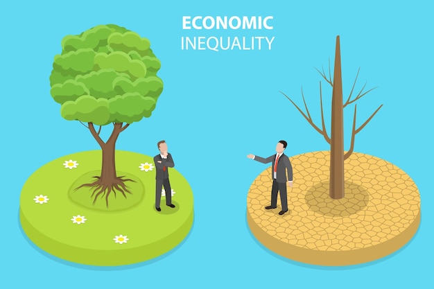 D isometrische vlakke vector conceptuele illustratie van economische ongelijkheid klasse discriminatie of